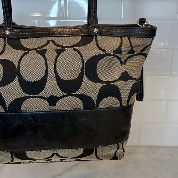 Coach Bag Purse Handbag Leather Y2K Vintage Classic Signature Stripe Tote Bag - Picture 6 of 16